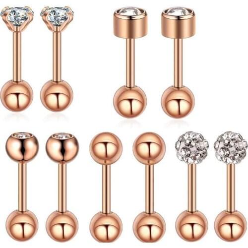 10Pcs/set Luxury Rose Gold Studs Earrings For Women Ball Earring Shinning Crystal Ear Piercing Cartilage Jewelry Accessory