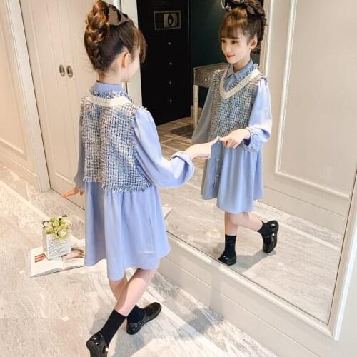 Spring Autumn Girls 2 Pcs Set Baby Long Blouse + Vest Kids Suits Children Clothes Fashion Homecoming Dresses 4 To 13 Years Old
