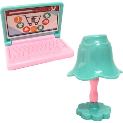 NK 2 Pcs Doll Accessories Plastic Doll Girl Office Set Desk Lamp Computer Home For Barbie Doll Learning Tools Childrens Gift