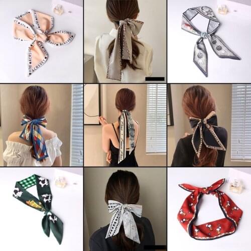 2021 new Bowknot scarf Retro Print headband for women Ponytail hair Ribbon Hair bands French Romantic Style Hair accessories
