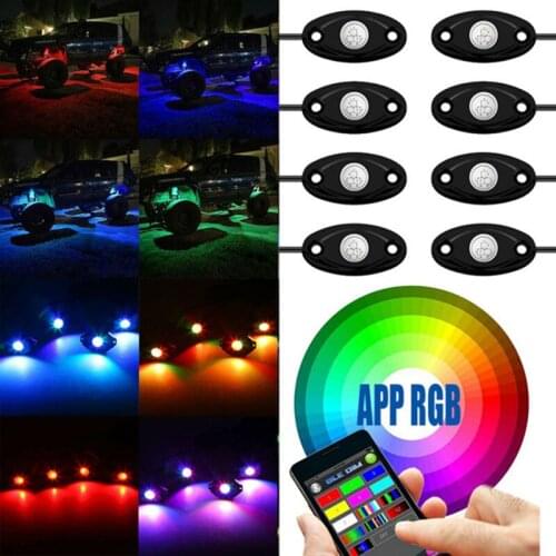 New 4 8 In 1 LED Rock Light Under Body Light RGB Car Atmosphere Lamp bluetooth Offroad Pickup SUV ATV Truck Rock Lamp