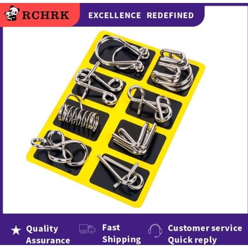 8Pcs/Set Metal Montessori Puzzle Wire IQ Mind Brain Teaser Puzzles Children Adults Interactive Game Reliever Educational Toys