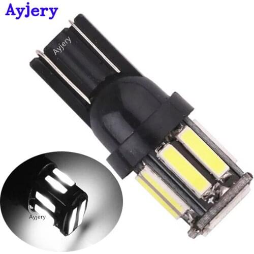 AYJERY 10pcs Car LED T10 10 SMD 7020 LED 194 168 501 10 Led 7014 Instrument Lamps Auto Door Indicator Lights Super Bright White