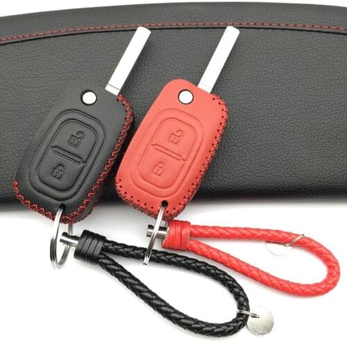 100% Top Layer Leather Flip Keys Case Cover for Renault Modus Clio Megane Kangoo for Lada 2 Button Auto Folding Remote Key Cover
