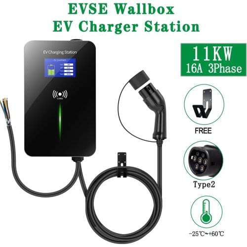 EVSE Wallbox 11kw 16A EV Car Charger Wallmount Electric Vehicle Charging Station Type 2 Ev Cable IEC 62196-2 3 Phase