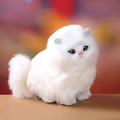 Simulation cat furry fur 20x 16cm white cat, miaow sound cat hard model decoration gift h1216