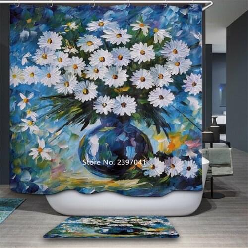 Oil Painting Landscape Bouquet Shower Curtain Toilet Bathroom Partition Curtain Waterproof and Mildew Proof Home Decoration