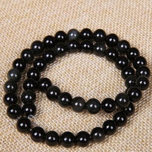 Good Quality Round Natural Black Obsidian Stone Beads 4/6/8/10/12/14/16mm Loose Beads For Jewelry Making 15inches DIY Findings