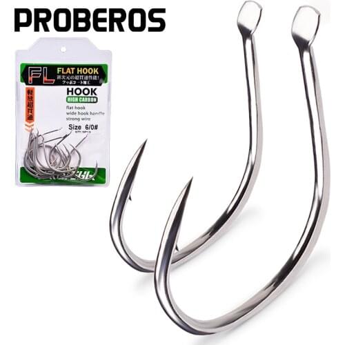 PROBEROS 10Pcs Pike Fishing Hooks Size 1/0-2/0-3/0-4/0-5/0# Slow Pitch Jigging Fishhooks High Carbon Steel Single Hooks Barbed