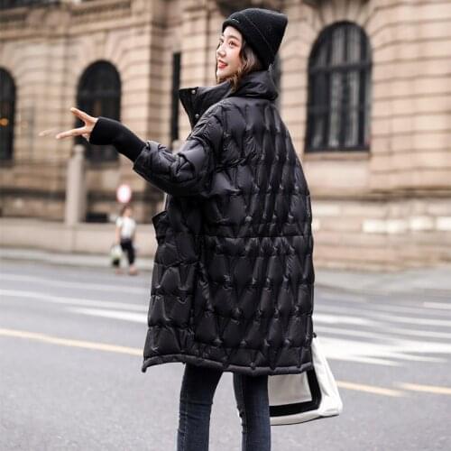 Lightweight Down Coats Winter Warm Loose Down Parkas Coats Diamond Cocoon Jackets Oversized Long Warm 90% White Duck Down Coats