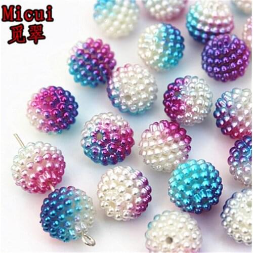 Micui 100pcs 11mm Double color Round beads ABS imitation pearl mounted removable type for clothing package shoe Crafts DIY ZZ627