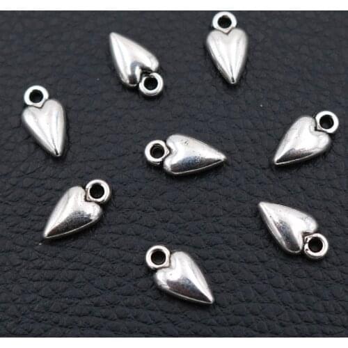 30pcs Silver Color Plated Mini 3D Heart Pendant DIY Fashion Bracelet Earring Jewelry Handmade Accessories 13*8mm A2096