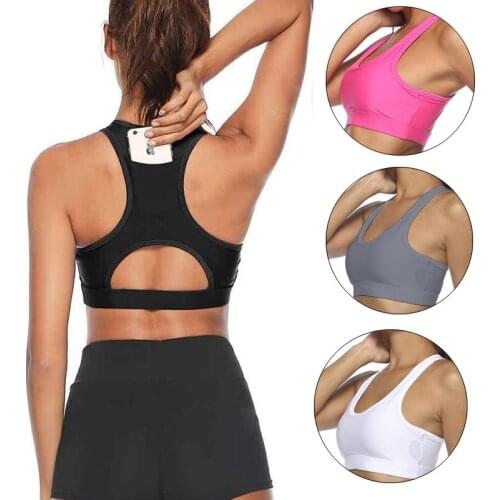 Fashionable Sports Bra for Women Gym Crop Top with Phone Pocket Workout Tops for Bodybuilding Crossfit Pilates Fitness Yoga Bras