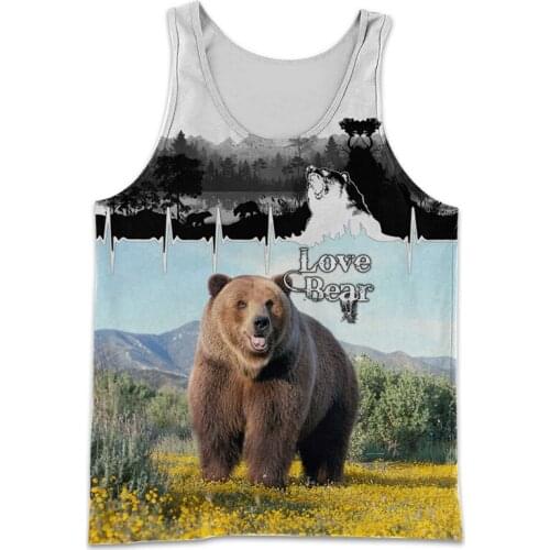 Harajuku Fashion Sleeveless Vest Beautiful Animal Bear Hunting 3D Printing Mens Vest Summer Street Unisex Vest