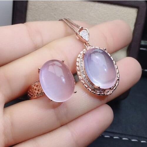 New Fashion Natural Rose Quartz jewelry set Natural Real Rose Quartz 925 sterling silver 1pc pendant,1pc ring