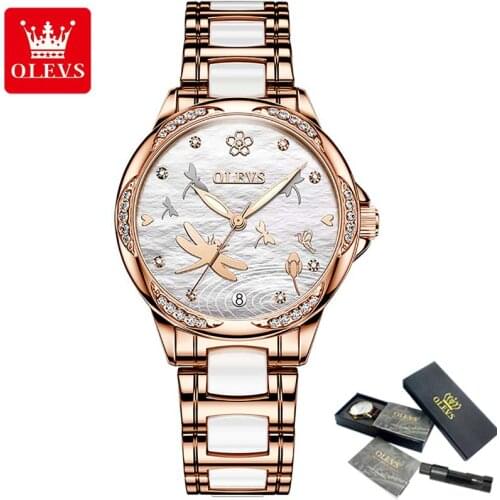 OLEVS Personality Ladies Automatic Mechanical Watch Ladies Luxury Ceramic Fashion Ladies Watch Top Waterproof Brand Clock 2021