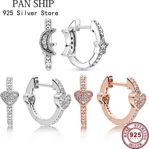Original 925 серьги Silver Pan Earrings Alluring Hearts With Crystal Studs Pan Earrings For Women Wedding Gift Fashion Jewelry