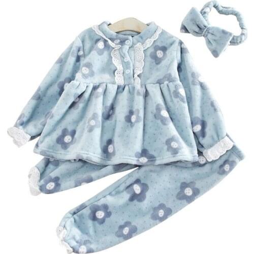 2021 Autumn Fashion Pullover+Trousers 2Pcs Set Flannel Girl Winter Clothes Long Sleeve Warm Childrens Pajamas Cartoons Kid Suit