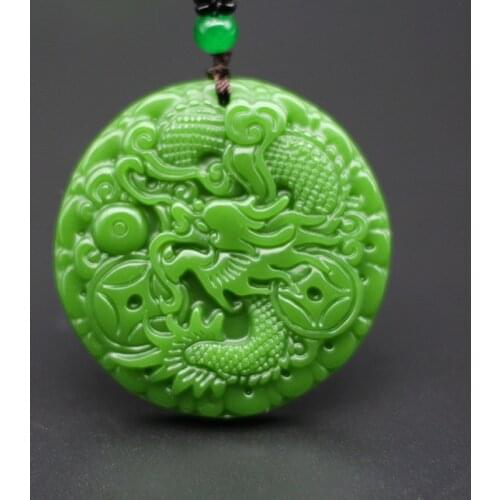 Carved Money Dragon Natural Green Jade Pendant Necklace Chinese Charm Jewelry Accessories Fashion for Men Women Amulet Gifts