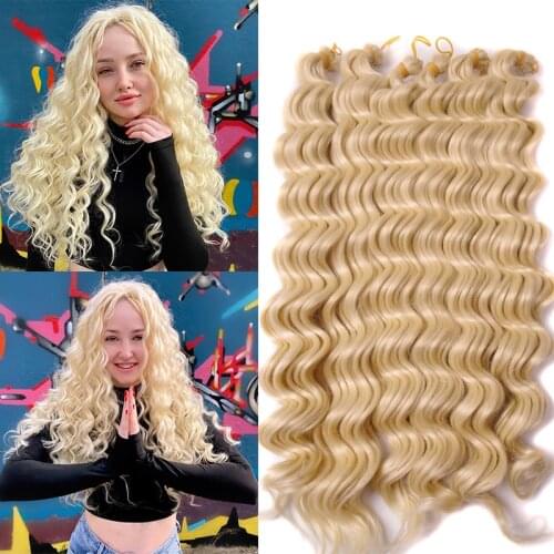 Full Star 60 CM Deep Wave Crochet Hair Ombre Braiding Synthetic Hair Black Blonde 613# Crochet Braids Deep Twist Curly Hair