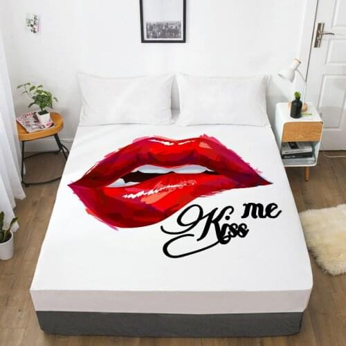 3D HD Digital Printing Custom Bed Sheet With Elastic,Fitted Sheet Twin King,Sexy Lip Kiss me Bedding Mattress Cover 160x200