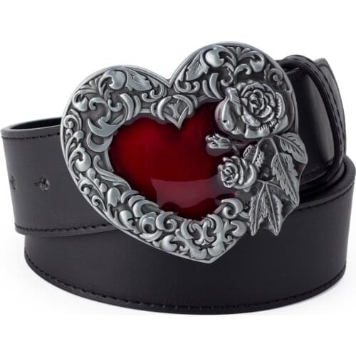 Red Hearts Big Head Belt Joker Fashion Leisure People Smooth Buckle Youth Cummerbund