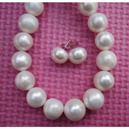 Stunning AAA 10-11mm South Sea White Pearl Necklace Earrings 18 INCH 14K