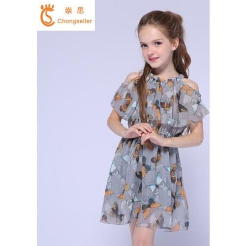 2018 Summer Style Chiffon Printed Girls Dresses Casula Butterfly Beach Floral Dresses Teens Kids Party Clothes 2 8 10 12 Years