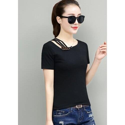 GGRIGHT 2019 Women Summer Sequined T-shirt Women T shirt Sexy Slash Neck Cotton Top T-shirt Striped Short Sleeve Tee Shirt Femme