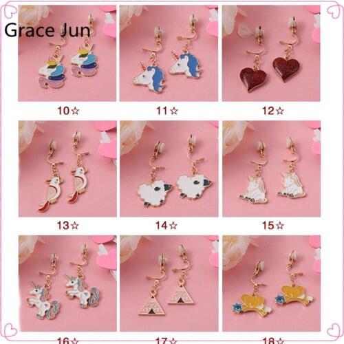 GRACE JUN Hot Sale Mini Cartoon Enamel Clip on Earrings for Women Fashion Party Prom Stuedent Style No Pierced Earrings New