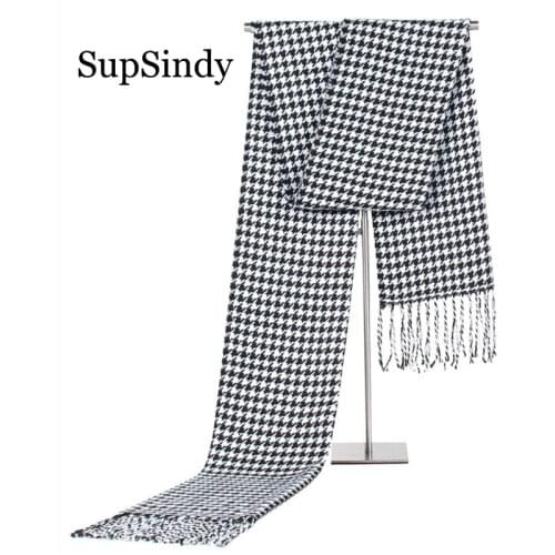 SupSindy Winter scarf men Vintage Soft plaid checkerboard scarves luxury tassels shawl Warm cashmere Acrylic Casual Mens scarf