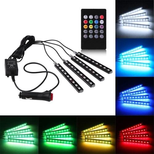 1Set(4Pcs) Car RGB LED Strip Light Lights Colors Car Styling Decorative Atmosphere Lamps Car Interior Light With Remote 12V