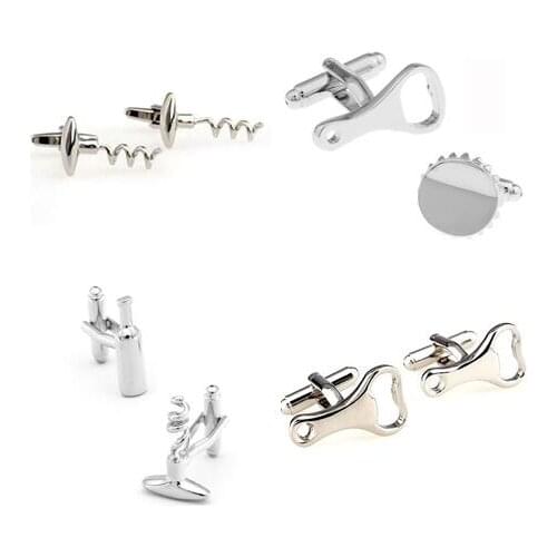 10pairs/lot Silver Beer Cap Bottle Opener Cufflink Wine Opener Cuff Links Shirt Cuff Buttons Copper Plating Mens Jewelry Gift