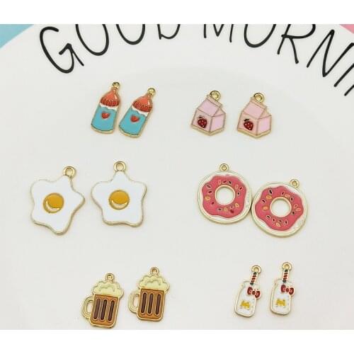 10pcs/lot Donut Omelette Milk Bottle Enamel Charms Fashion Jewelry Earring Bracelets Floating Fit DIY Making Golden Base FX303