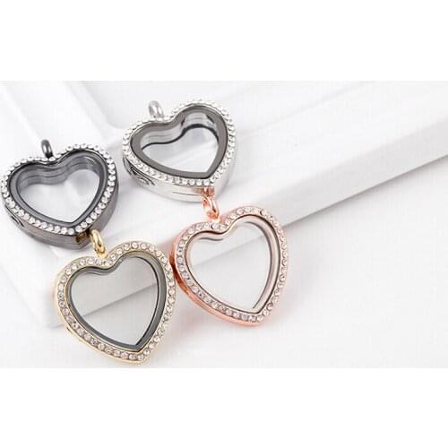 10PCS/lot Mix Colors Rhinestones Heart Shape Floating Locket Pendant Glass Living Magnetic Memory Locket