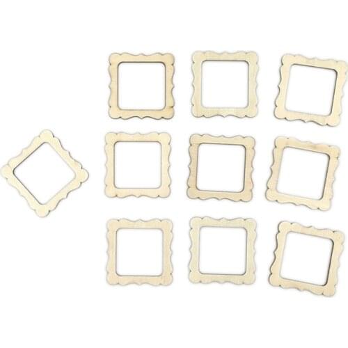 10pcs Unfinished Wood Pieces Hollow Square Cutout Slices for DIY Crafts and Decoration