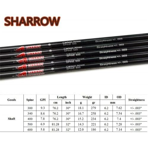 12Pcs 30" 32" Archery Pure Carbon Arrows Shaft SP300-600 ID6.2mm Carbon Arrow Shafts DIY Tools For Shooting Practice Accessories