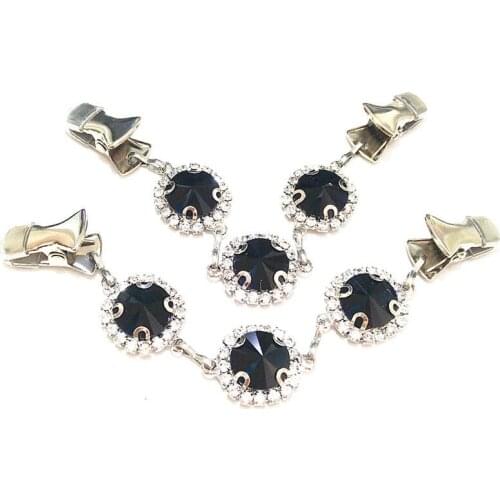 2Pcs/lot Black Crystal Shawl Pins Cinch Guard Clamps Rhinestone Cloak Cape Clasps For Women Sweater Cardigan Jewelry Clips