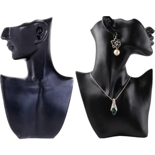 2 Pieces Female Fashion Jewelry Head Mannequin Bust Display, Resin Material, Black