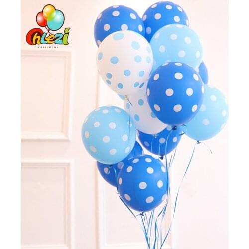20Pcs 12 inch White light blue dots latex balloons birthday party Decoration supplies Taking pictures prop Romantic Wedding ball