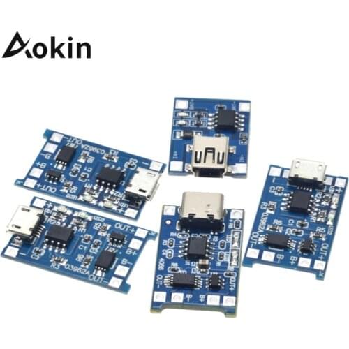 5PCS Type-C/Micro USB 5V 1A 18650 TP4056 Lithium Battery Charger Module Charging Board With Protection Dual Functions 1A Li-ion