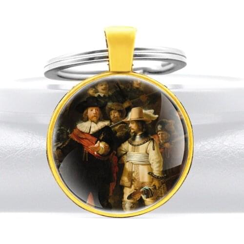 Retro De Nachtwacht Glass Dome Pendant Key Chain Classic Men Women Jewelry Gifts Key Rings