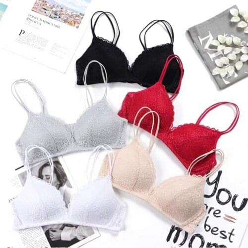 Womens Push Up Bras Sexy Triangle Brassiere Wire Free Lace Bra Bralette Lingerie Small Breast Adjusts Female Underwear