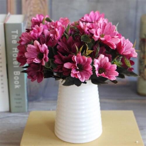 Cheap 6pcs/10 Heads European Style Ribbon Simulation Daisy Silk Flower Bouquet Four Seasons Chrysanthemum Wedding Decorative