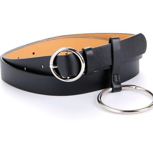 Cheap and Chic Easy Match Big Metal Ring Decorated Vintage Women PU Leather Belt