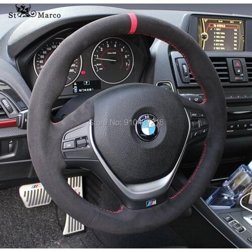 For BMW X3 X4 20i 116 118 120i DIY Black Perforated Suede Leather Hand sewing Steering Wheel Wrap Cover