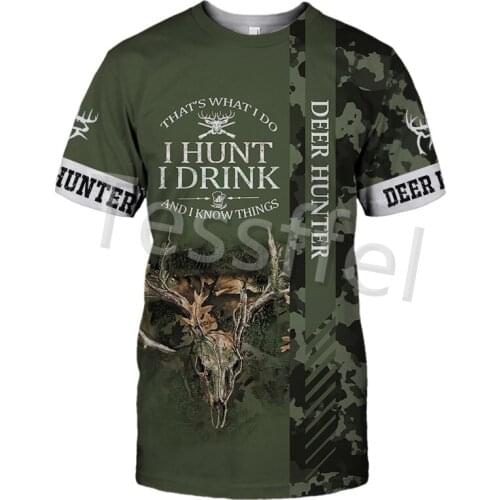Tessffel 3D Printed Camouflage Hunting Deer Hunter New Summer Harajuku Short Sleeve Mens T-shirt Unisex Streetwear Top Style-2