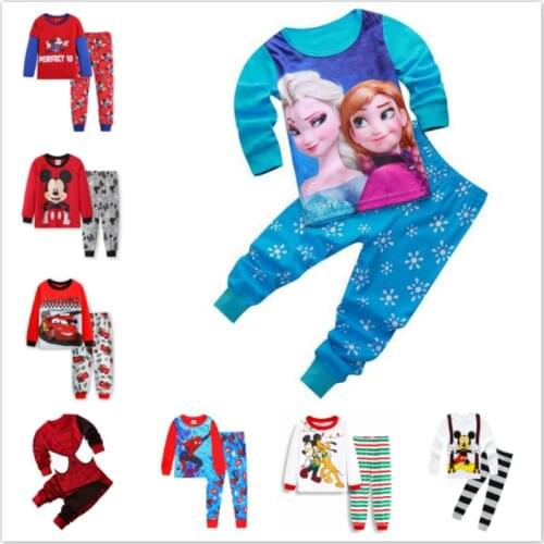 Boys Girls Clothing Sets Spring Mickey Minnie Spiderman Cars Children T-Shirt+Pant 2 Pcs Kid Pajamas Set Pyjamas Baby Sport Suit