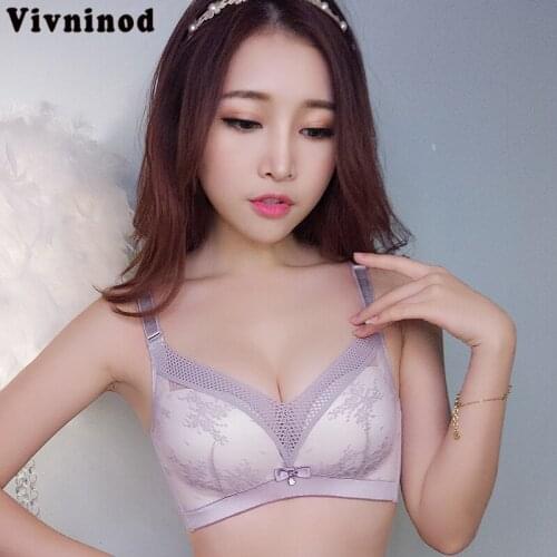 Lace Side Womens Rimless Bras New Adjustable Underwear Women Gathered Bras 3/4 Thick Cup Lace Small Chest Gathered Bra Bralette