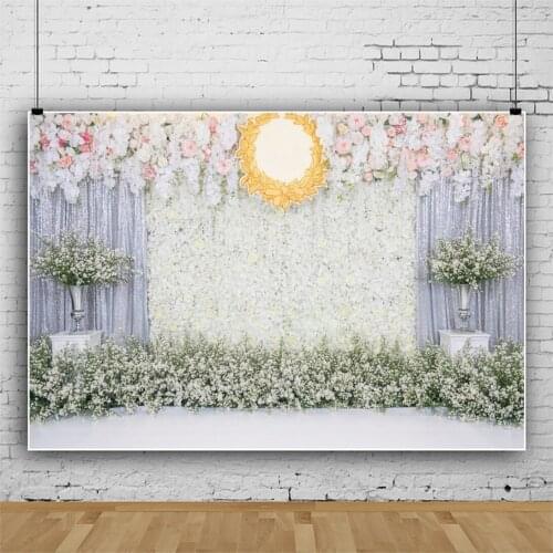 Laeacco Wedding White Curtain Flowers Blossoms Photography Backdrop Valentines Day Birthday Photocall Background Photo Studio